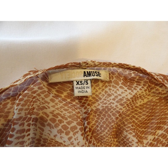 Society Amuse Bathing Suit Cover Up XS/S Brown Snake Print Gauzy Sheer Vacation - Picture 3 of 6